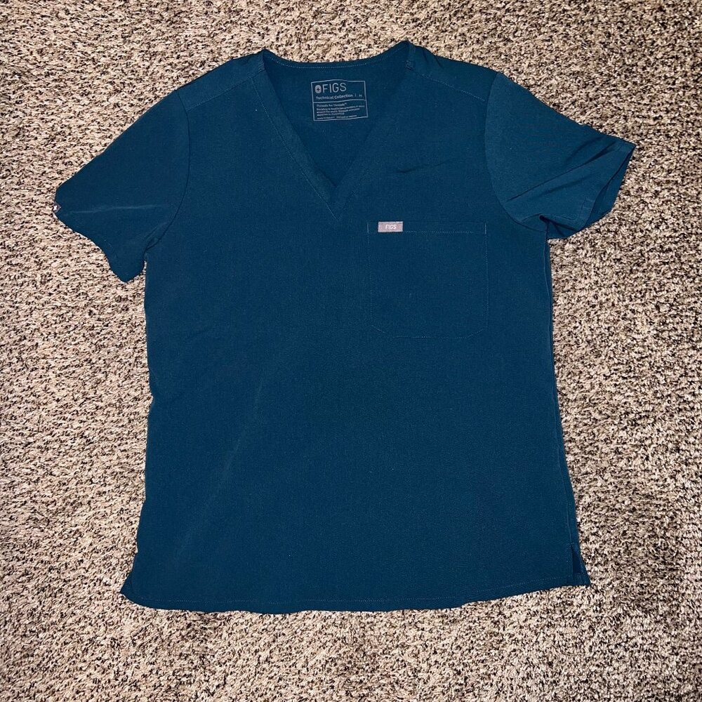 Womens Figs Catarina One Pocket Scrub Top Caribbean Blue
